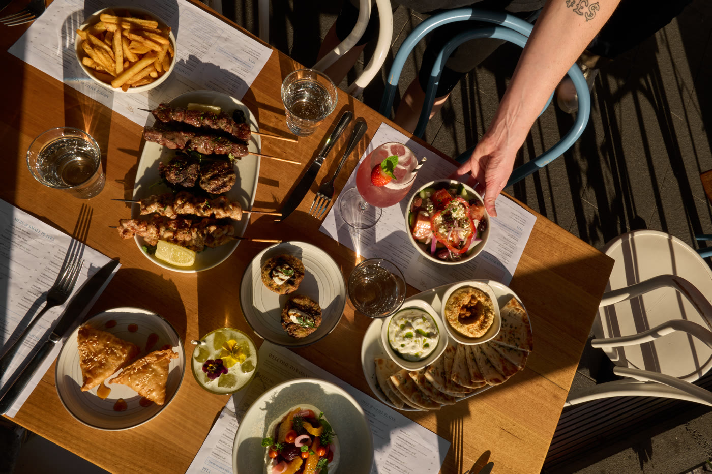Greek feast spread at Yassas Southbank